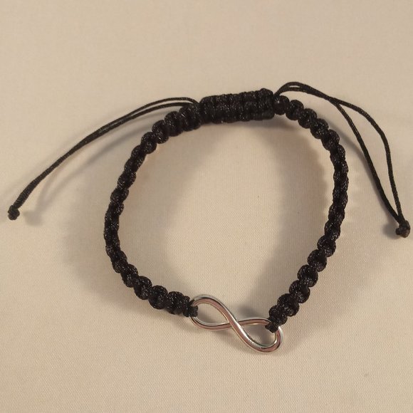 Men's Black Braided Weaved Rope Bracelet Infinity 8 Charm Adjustable Party Gift - Picture 3 of 3